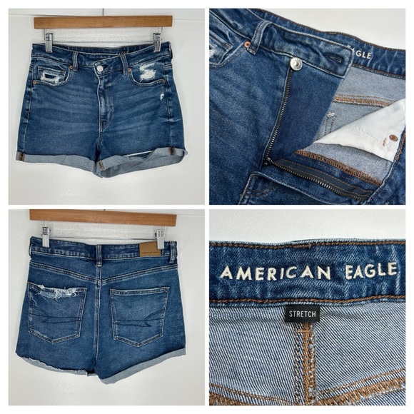American Eagle Mom Jean Shorts Size 6 High Rise Cut Off Denim Distressed 29x2.5 - Picture 1 of 14